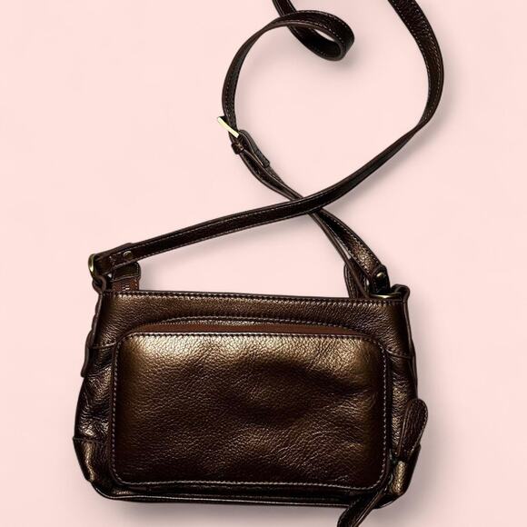 Brown shimmery leather crossbody bag - Picture 4 of 8